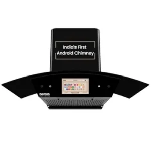 Beyond Appliances Asteria 90cm 1408m³/hr, Filterless Autoclean Curved Kitchen Chimney with Smart Screen & Speakers (Touch Control, Black)