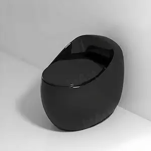 InArt One-Piece Black Rimless Toilet, Floor Mounted with Soft Close Seat, Sleek Modern Design, Western Commode