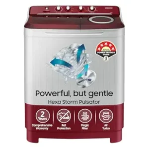 Samsung 7.5 Kg Inverter 5 Star Semi Automatic Top Load Washing Machine (WT75B3200RR/TL, Light Grey & Red Base, Air turbo drying)