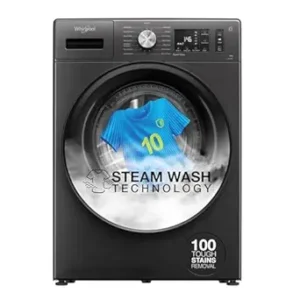 Whirlpool 8 Kg 5 Star Inverter Front Load Fully Automatic Washing Machine with In-Built Heater (XS8014BWME, MidNight Grey, Steam Technology, 100+ Tough Stains, 6th Sense Soft Move)