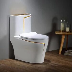 B Backline One Piece Ceramic Floor Mounted Commode/Water Closet/WC/European Toilet With Soft Close Seat Cover Glossy Finish