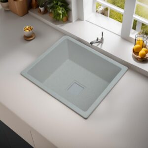 REMANENCE Granite Quartz Single Bowl Kitchen Sink With Drain Board, Drain Rack And PVC Waste Pipe-Flushmount/Undermount/Top Mounted Kitchen Sink, Matt Finish (Moon Sand, 21 X 18 X 9 Inches )