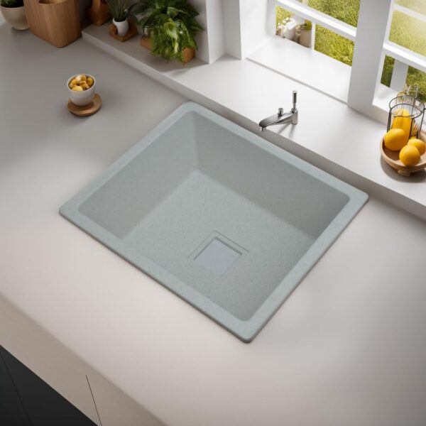 REMANENCE Granite Quartz Single Bowl Kitchen Sink With Drain Board, Drain Rack And PVC Waste Pipe-Flushmount/Undermount/Top Mounted Kitchen Sink, Matt Finish (Moon Sand, 21 X 18 X 9 Inches )