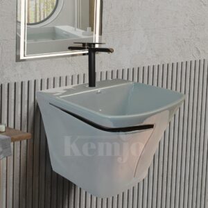 Kemjo Wall Mounted Wash Basin for Bathroom | Wall Hung Wash Basin/Sink (15.35 x 16.14 x 13 Inch, SFKOP - 209)