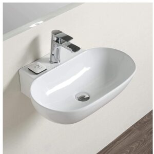 LACTOSE Wall Mounted Ceramic Wash Basin (22 x 17 x 5 In) - Lightweight Over The Counter Small Sink for Bathroom, Living Room (White)