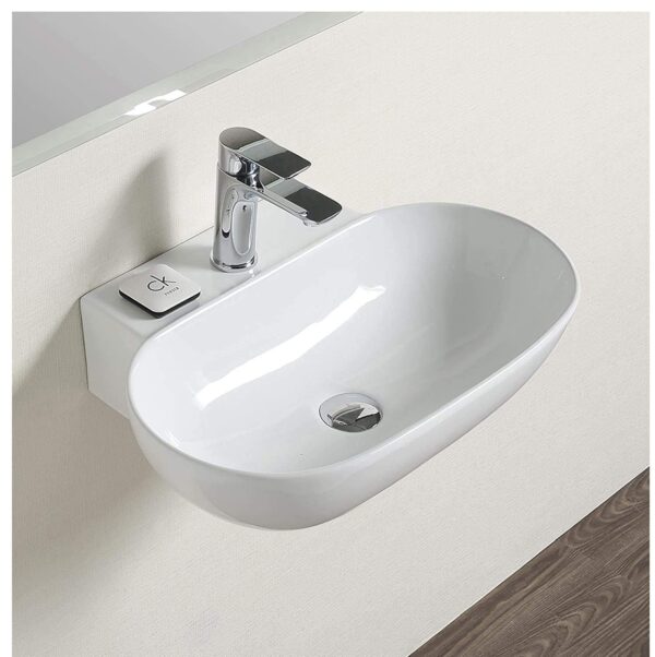 LACTOSE Wall Mounted Ceramic Wash Basin (22 x 17 x 5 In) - Lightweight Over The Counter Small Sink for Bathroom, Living Room (White)